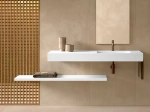 Plan vasque lavabo, sur mesure, Largeur 80 à 200 cm x Profondeur 46 à 80 cm, résine composite de haute qualité, Finition lisse blanc BRILLANT, Livraison Offerte.